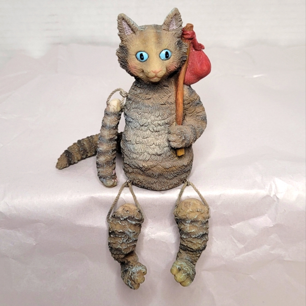 Gray Brown Tabby Cat with Blue Eyes Vintage Jointed Shelf Sitter Kitty Cat